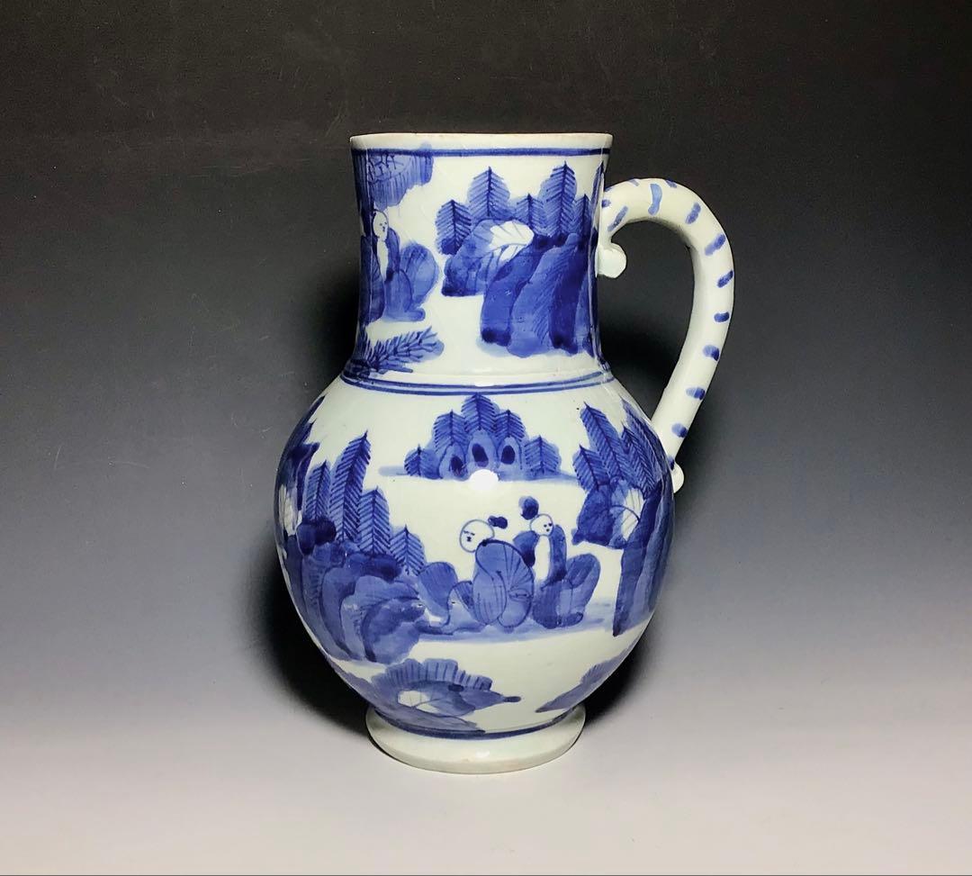 「藍九谷」山水人物文手付水柱