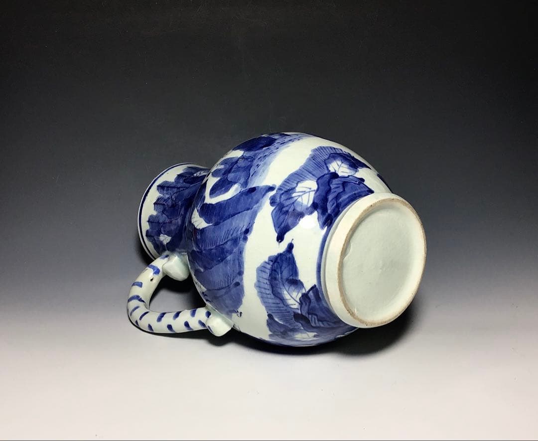 「藍九谷」山水人物文手付水柱