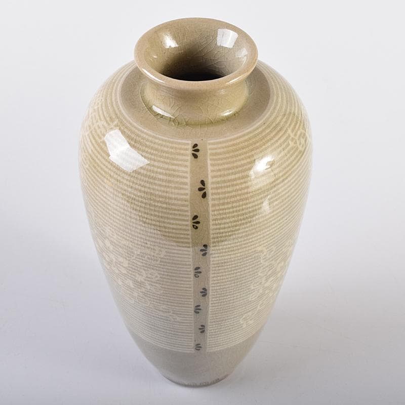 京焼　初代宮永東山作　青磁　花文　花瓶　共箱　C　R8581