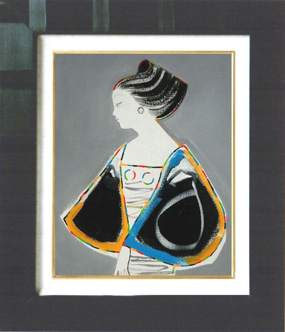 油絵 菅家令子 絵 絵画 インテリア 額付(青緑＋銀) F3-010411 女性