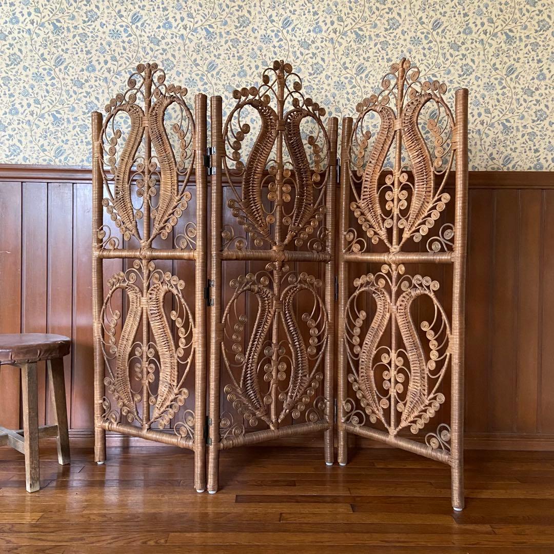 オールドラタン　パーテーション　インテリア　間仕切　美品