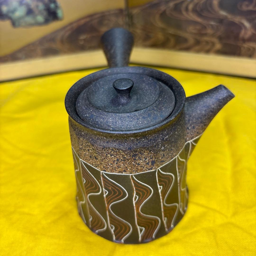 名工 沢田昭邨作　常滑焼　急須　　古美術　共箱　共布