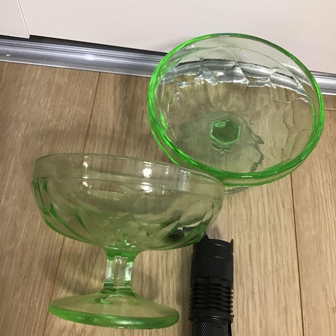 アンティーク　大正浪漫　ウランガラス　氷コップ2客 氷水　ガラス　コレクション