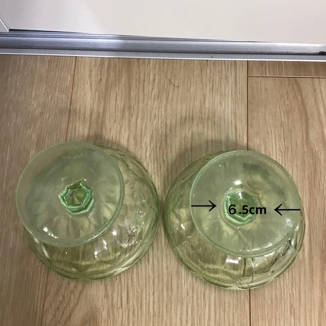 アンティーク　大正浪漫　ウランガラス　氷コップ2客 氷水　ガラス　コレクション