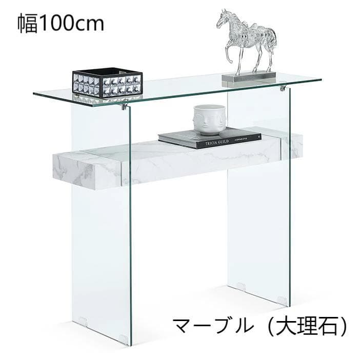 ガラスと大理石柄のパソコンデスク