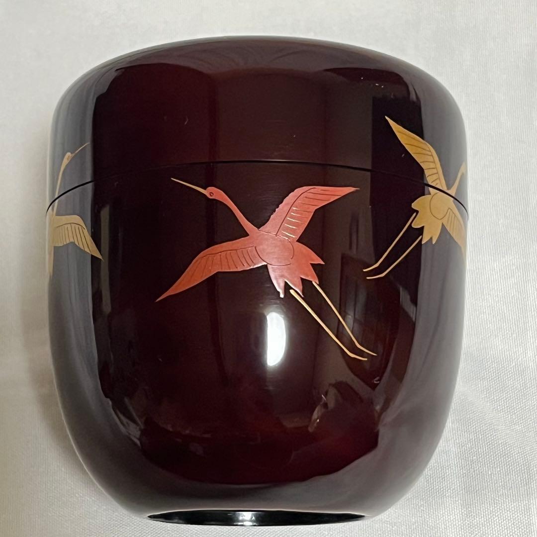 岡本陽斎 千羽鶴蒔絵 溜中棗 共箱有 輪島塗