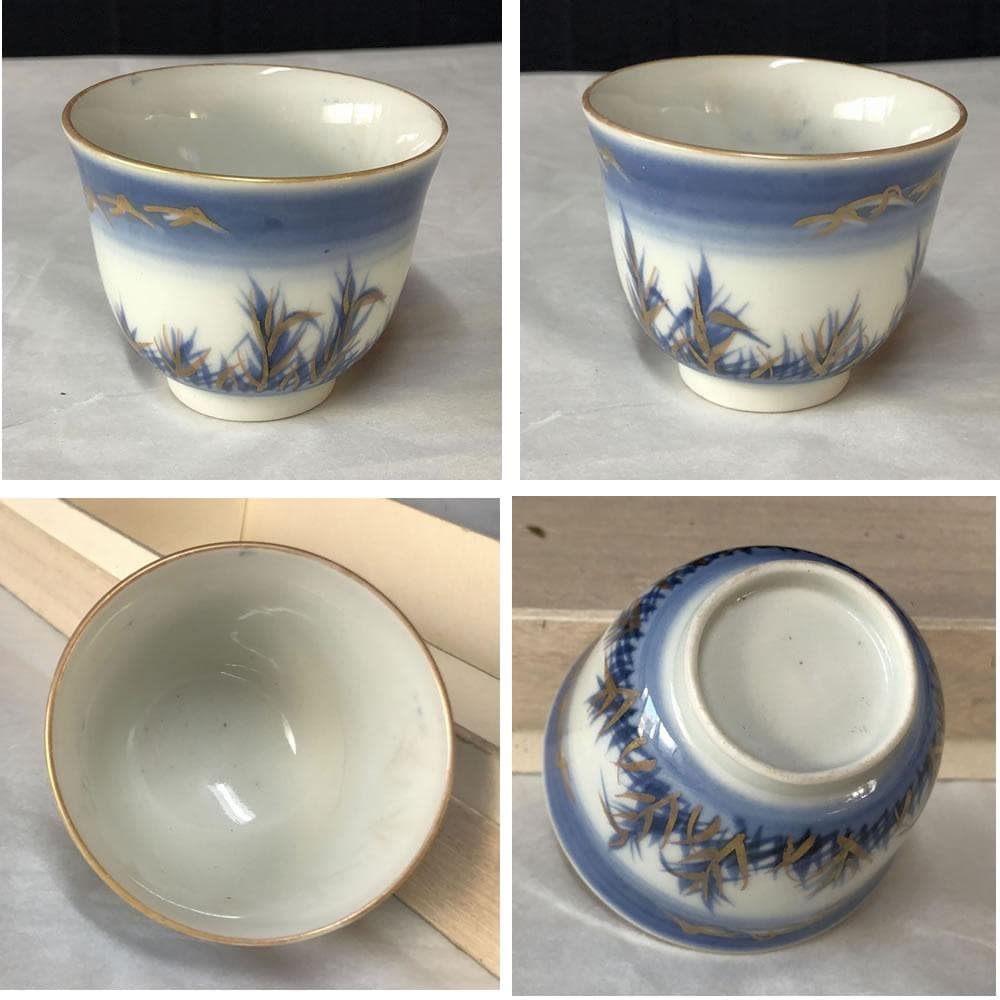 e2660 古伊万里 煎茶碗 五客 染付 金彩 煎茶道具 茶道具