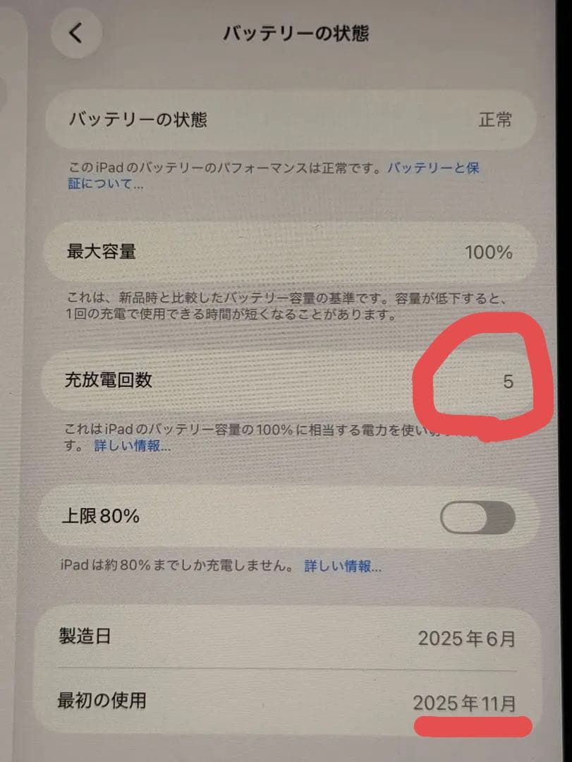 [充放電回数5回]iPad mini A17 Pro（第7世代） Wifiモデル