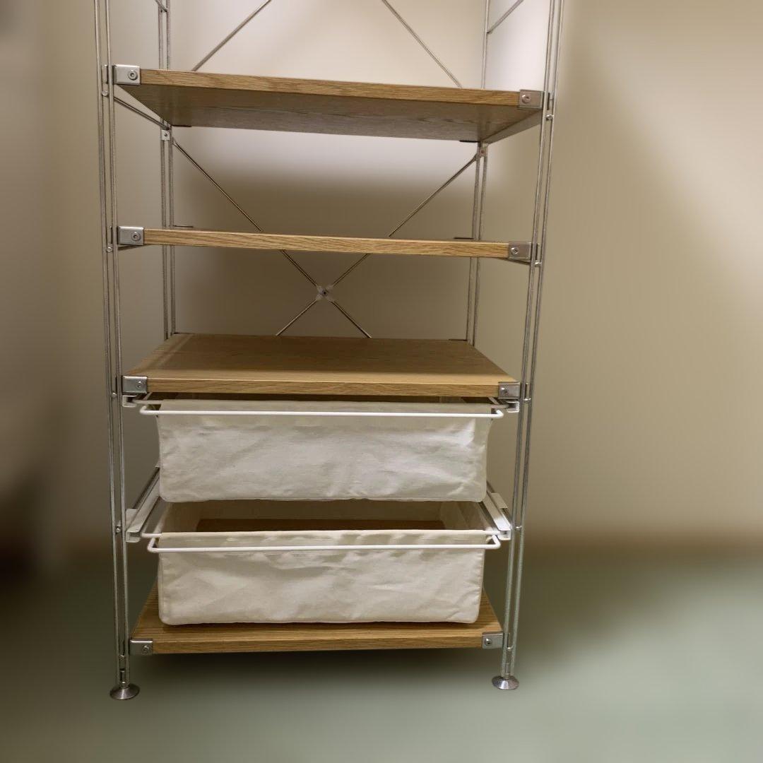 無印良品　ステンレスユニットシェルフ　オーク材棚セット　追加棚・バスケット