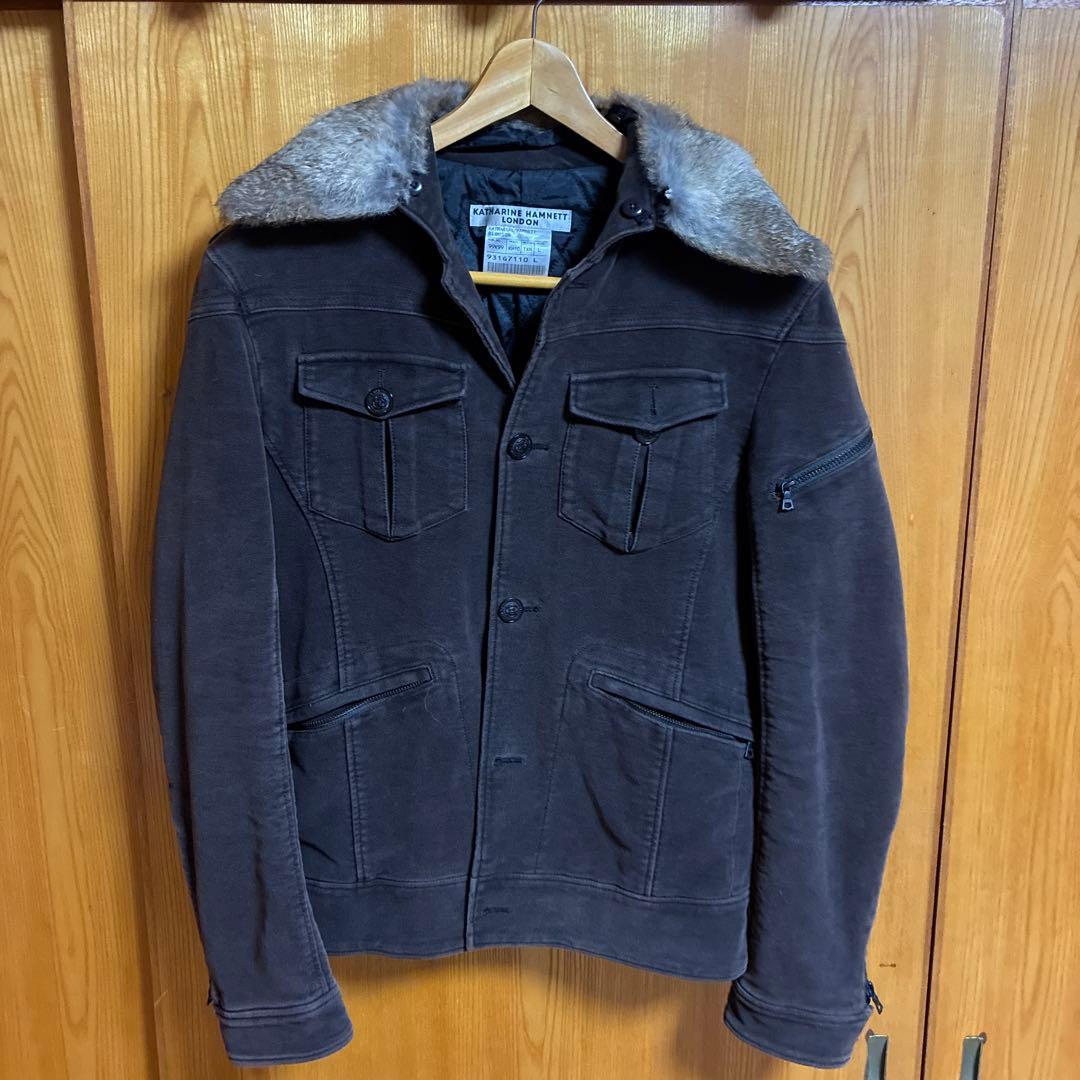 KATHARINE HAMNETTファー襟付きダークブラウンミリタリージャケット