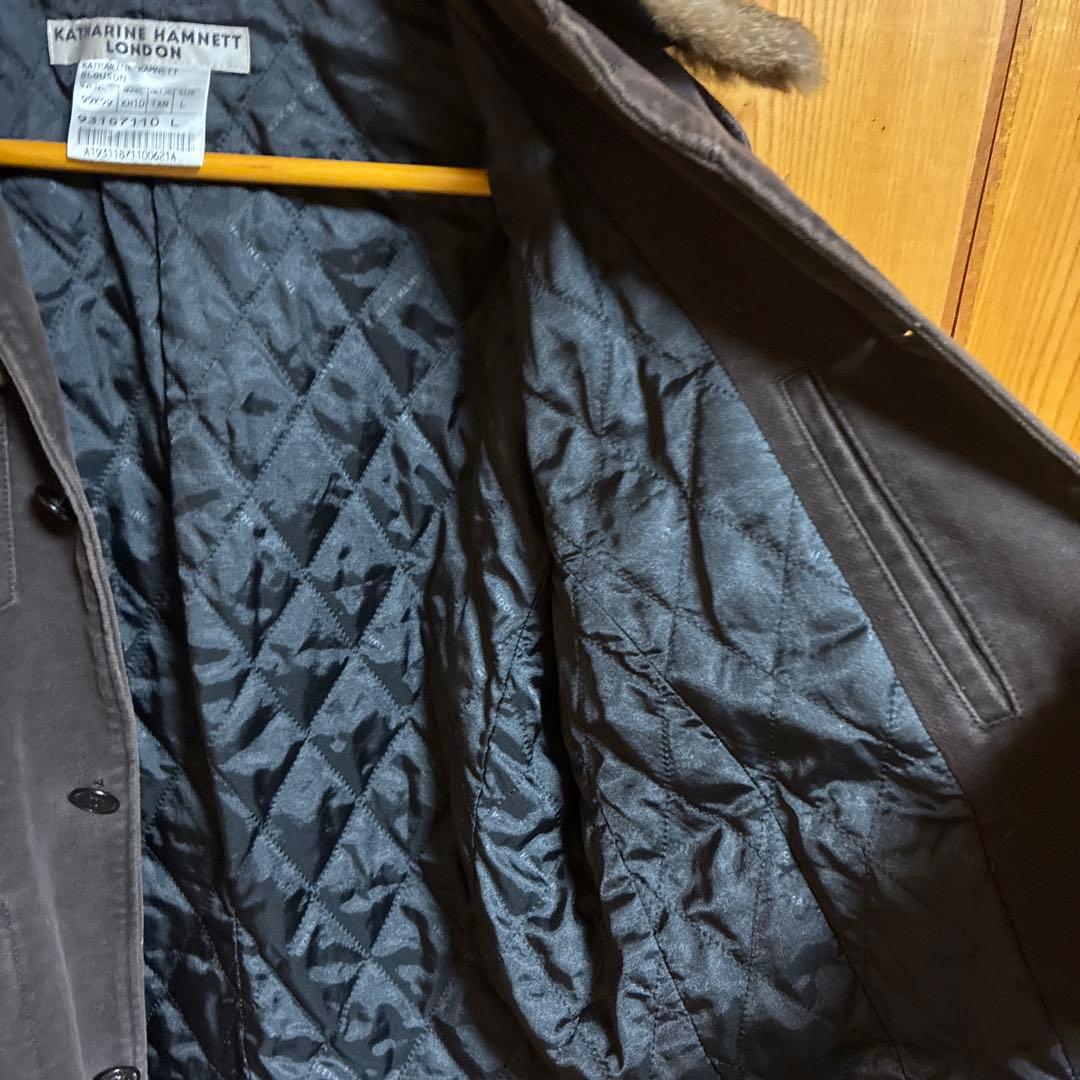 KATHARINE HAMNETTファー襟付きダークブラウンミリタリージャケット