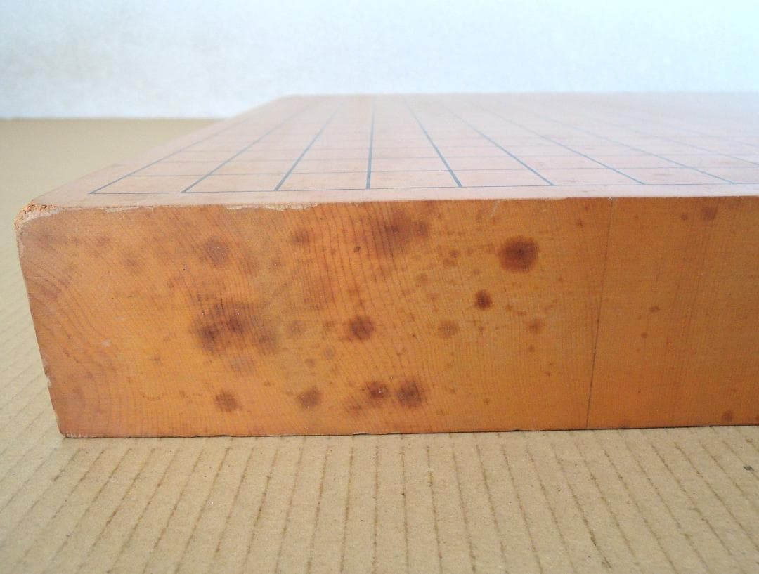 囲碁盤(天然木・漆線引) 3枚継 碁石付き