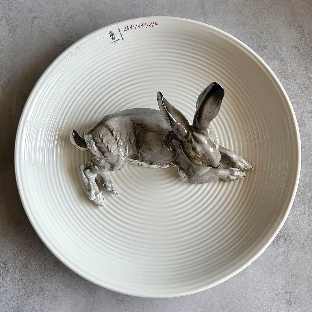 【希少品】最高級 ニンフェンブルク ◆ドイツ製 野うさぎプレート 風水 卯
