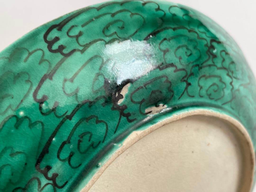 骨董　アンティーク　青手九谷　山水図　皿　絵皿　古九谷　角福