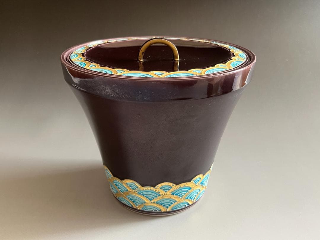 勝美永泉造　紫交趾　青海波　水指　茶道具