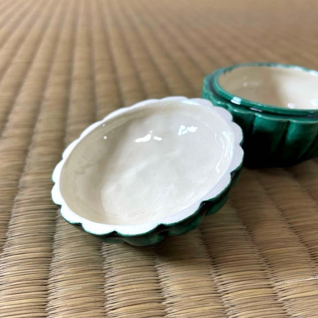 #XG441 陶芸家・中村翠嵐・香合・青交趾・交趾焼・鞠蟹文様・共箱栞布付・香合