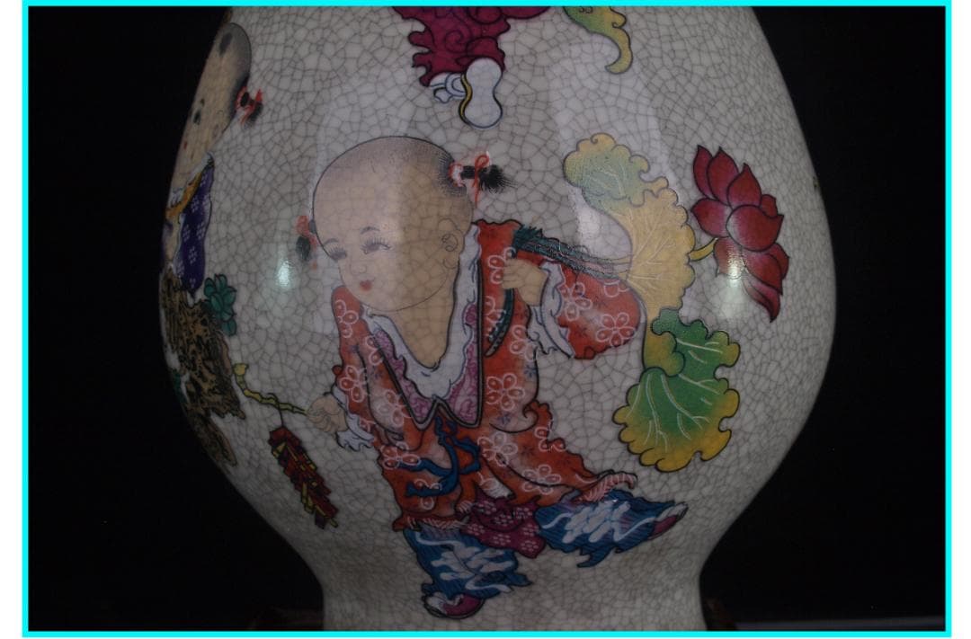 中国 清時代　在銘手描き花瓶 美術品　激安骨董品 DE972B14-2