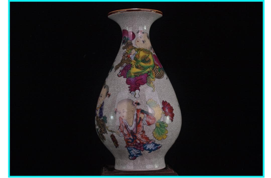 中国 清時代　在銘手描き花瓶 美術品　激安骨董品 DE972B14-2