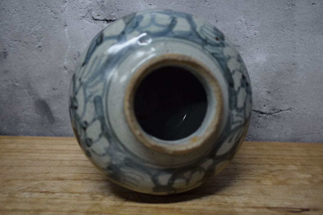 元末　明初期　時代物　染付　壺　青花　古美術　骨董品　古道具　アンティーク　中国