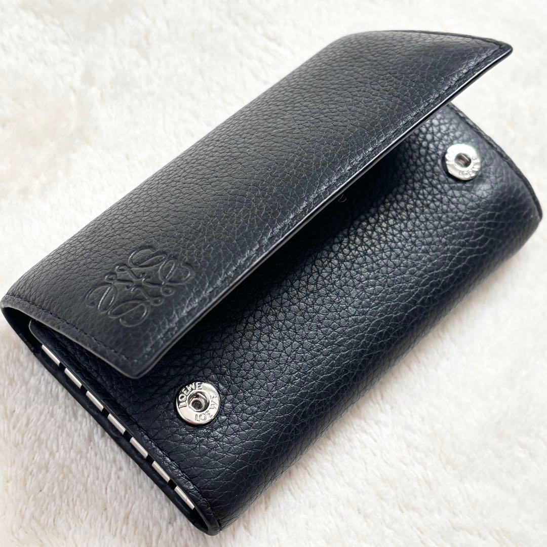ロエベ　メンズ　キーケース　ブラック　ソフトグレインカーフ　６連　アナグラム