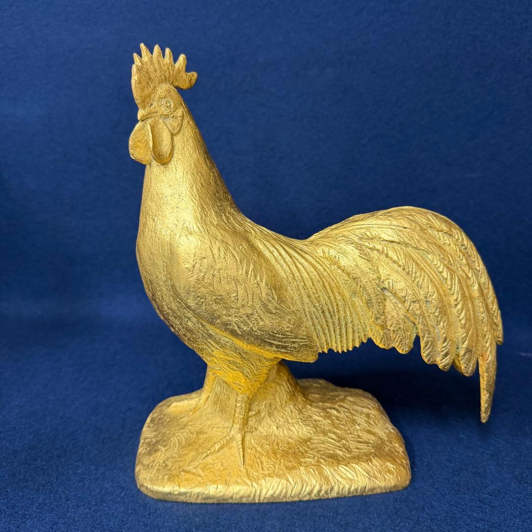 富永直樹 御神鶏 ブロンズ 本金箔仕上 置物 オブジェ 共箱 木箱
