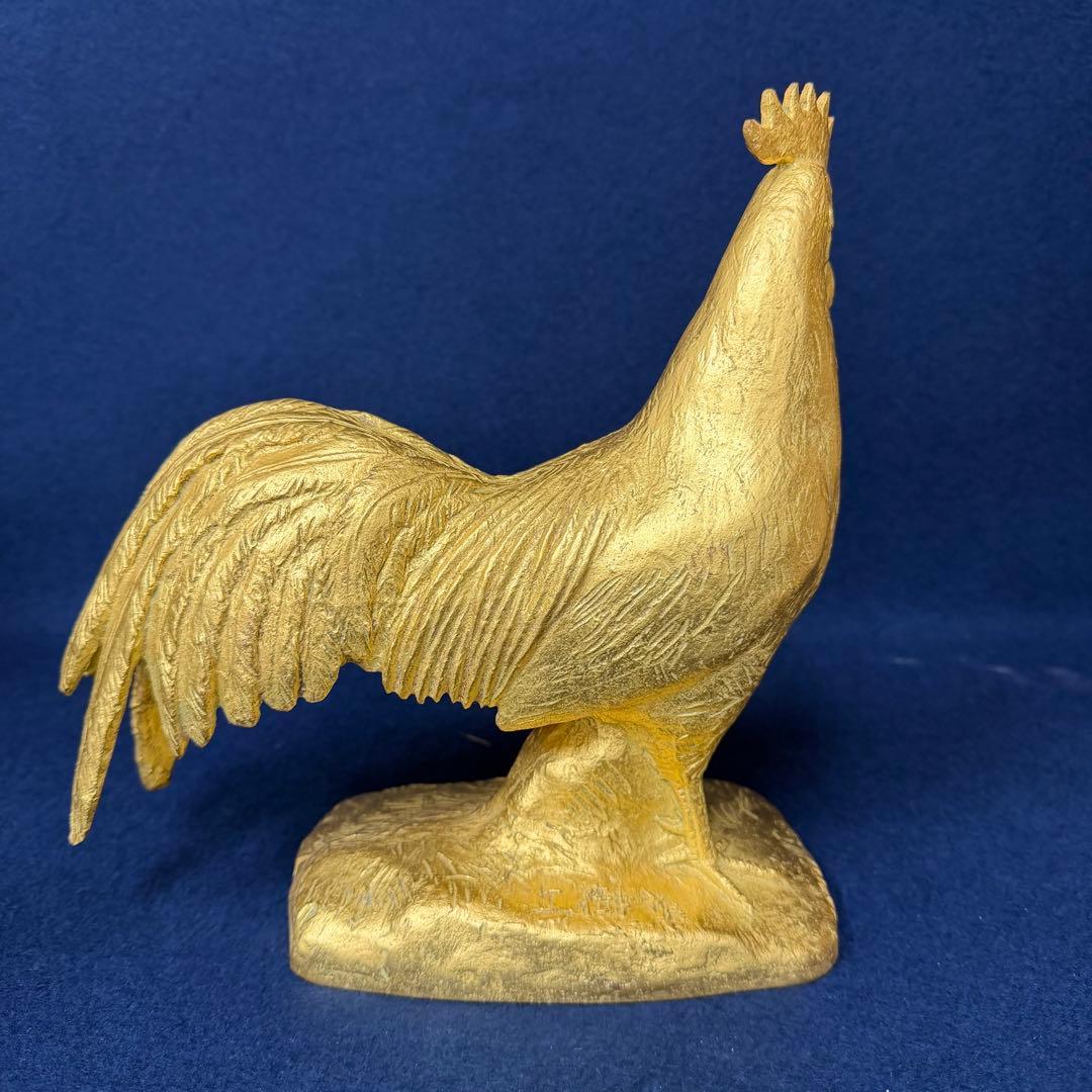 富永直樹 御神鶏 ブロンズ 本金箔仕上 置物 オブジェ 共箱 木箱