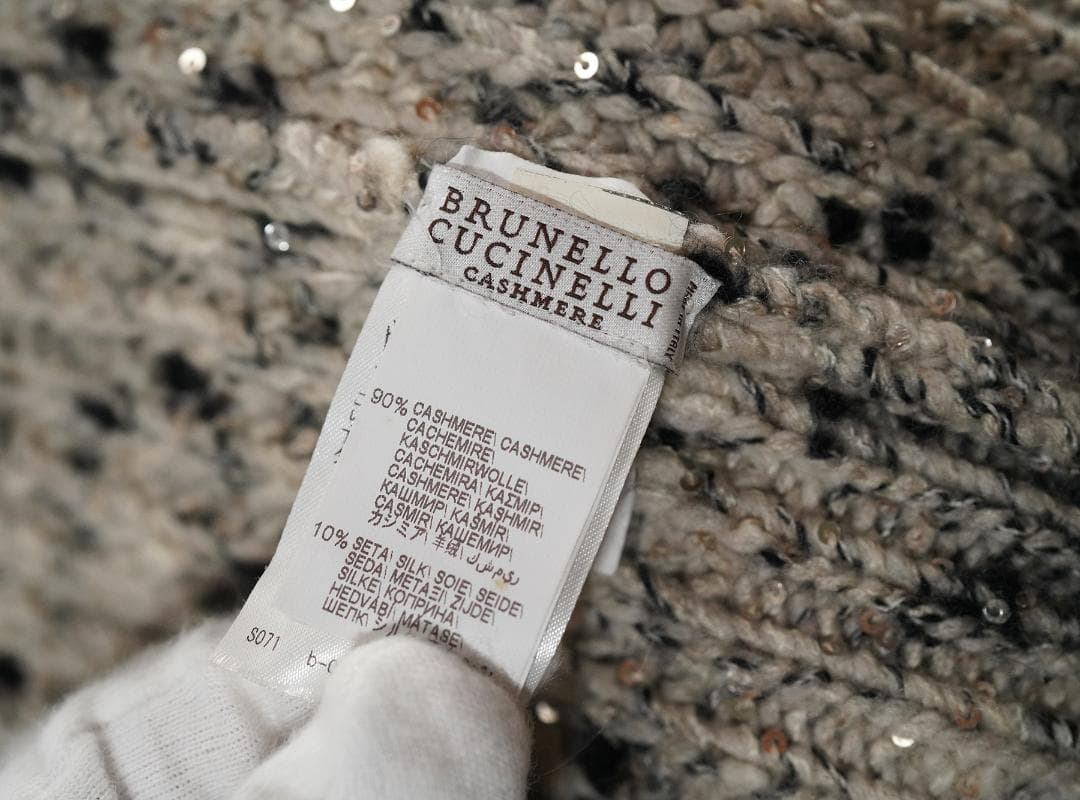 イタリア製 ブルネロクチネリ カシミヤ シルク スパンコール ニットキャップ