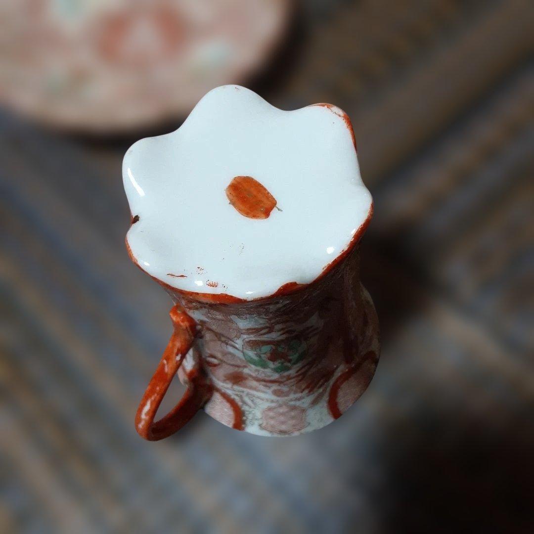 古い幕末明治超絶技巧カップ&ソーサーセット/金錦窓寿龍唐草青海波/卵殻手高級骨董