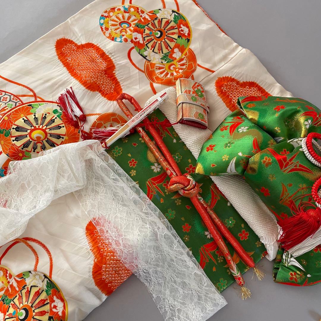 七五三　７歳　正絹　部分絞り入り　お着物セット　大寸作り帯コーデ