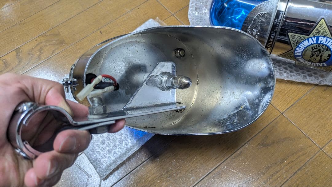 パトライト　回転灯　青　パイプクランプステー付き　ハーレー