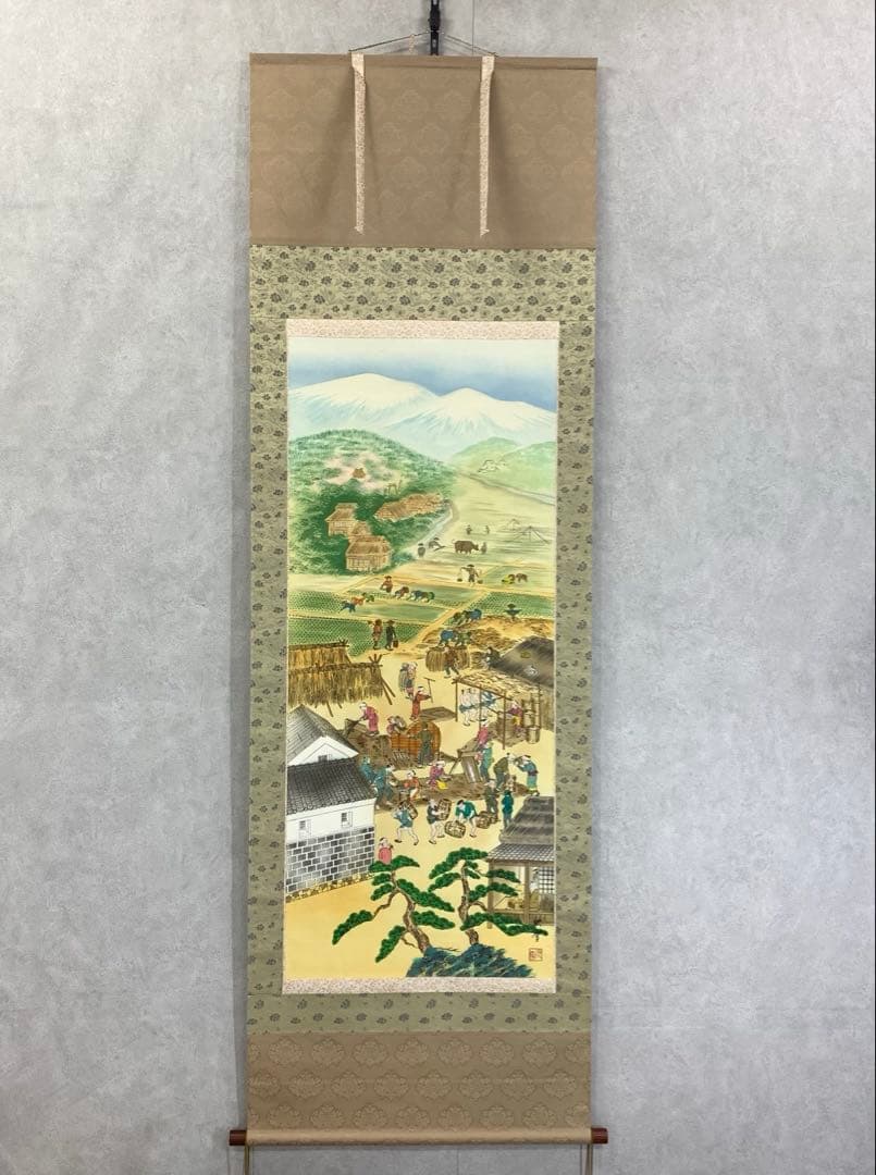掛軸 映雪 農耕四季 共箱 農業 時代 稲作 B-1