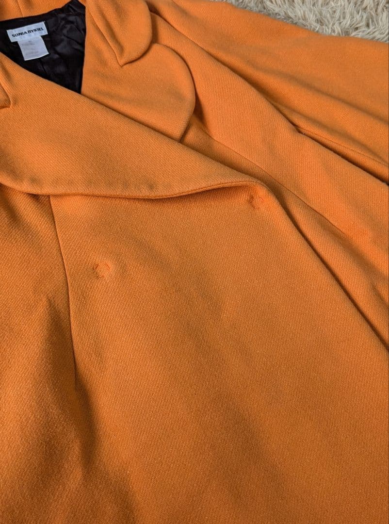 ソニアリキエル シルク コート 丸襟 フレア袖 Aライン オレンジ 40