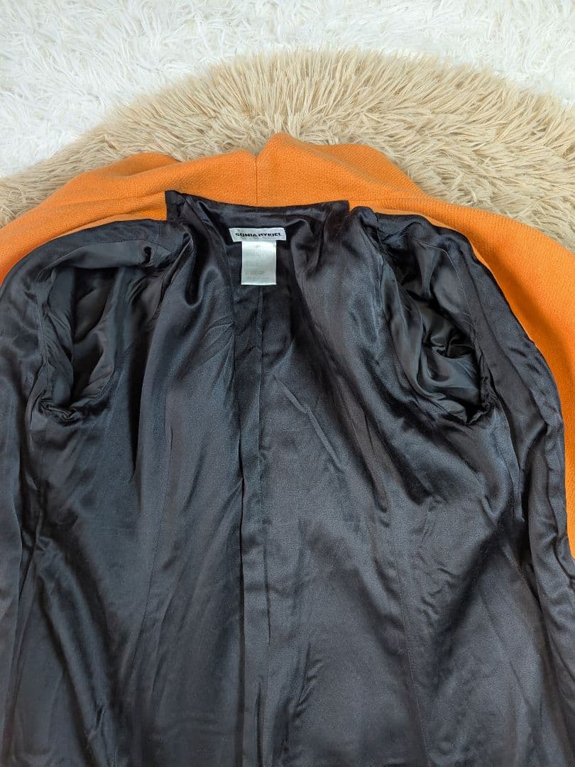 ソニアリキエル シルク コート 丸襟 フレア袖 Aライン オレンジ 40