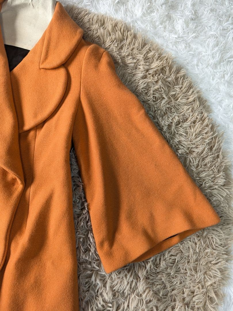 ソニアリキエル シルク コート 丸襟 フレア袖 Aライン オレンジ 40