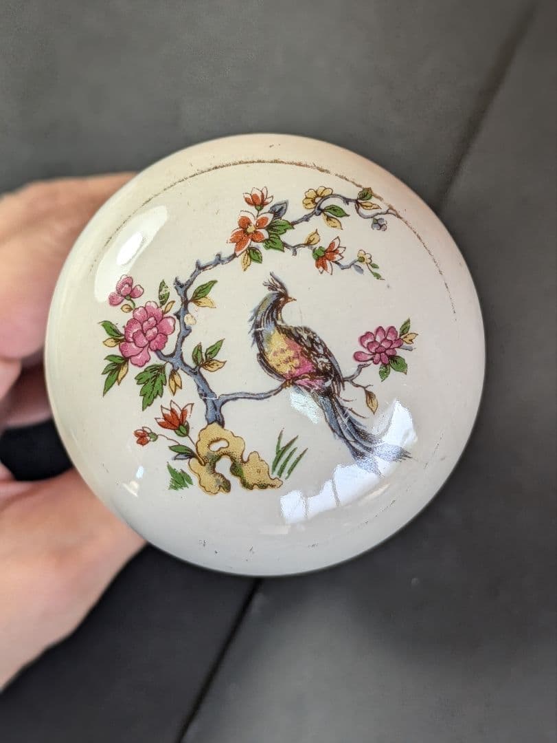 イギリス アンティーク 建材 ドアパーツ 陶器製 ドアノブ 握り玉 孔雀