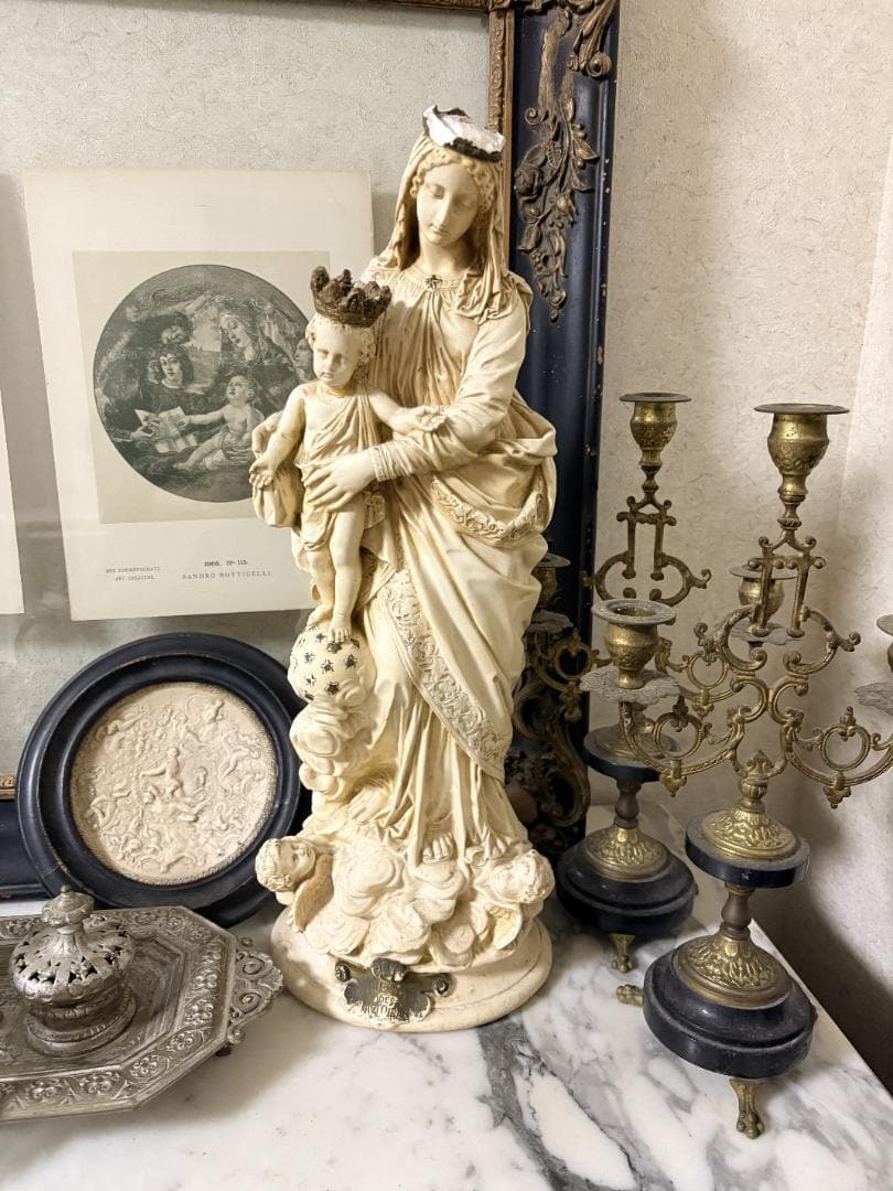 フランスアンティーク　聖母子像　マリア像　サルバトーレ・マルキ　サインあり