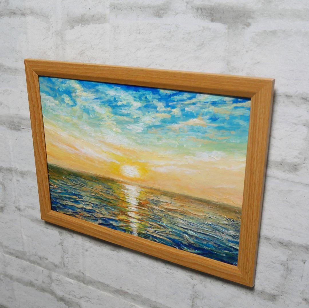 油絵 油彩 油彩画 絵 絵画【癒しの朝焼けの海】