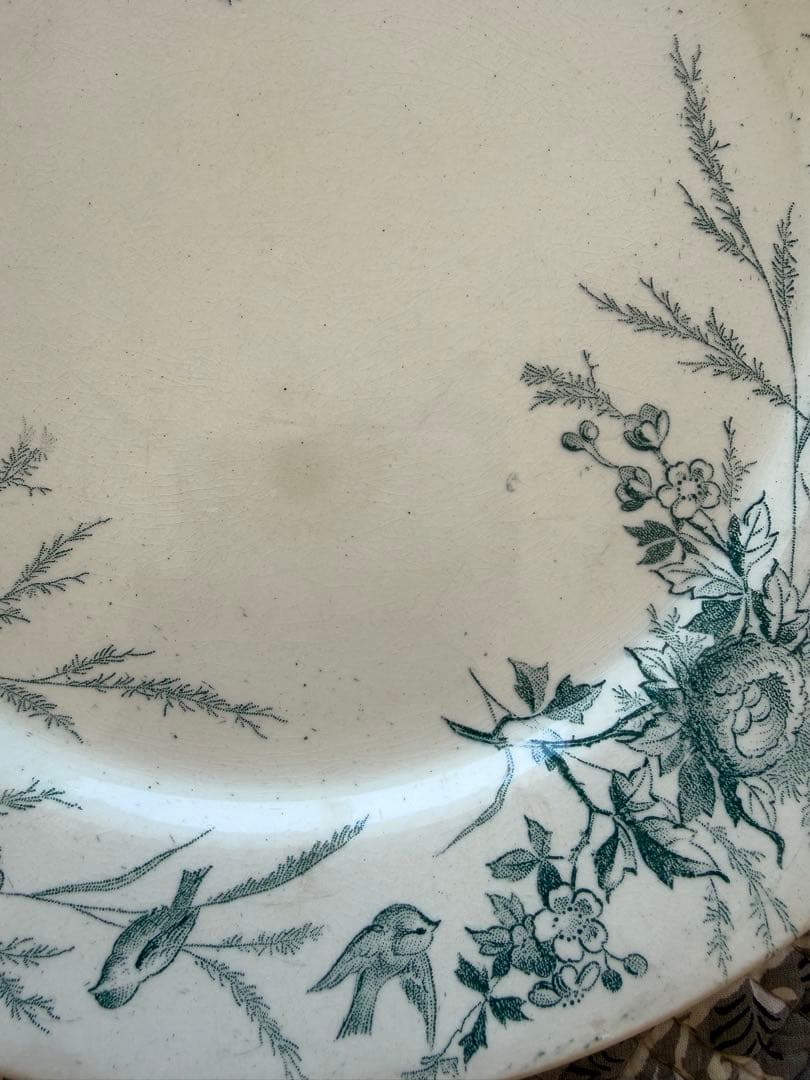 フランスアンティーククレイユモントローlinotteグリーン平皿