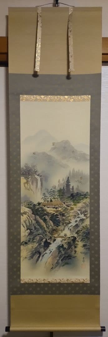 ご希望額まで値下げ@風水富嶽發祥図・十二神将守護山水図 複製手彩色の掛軸