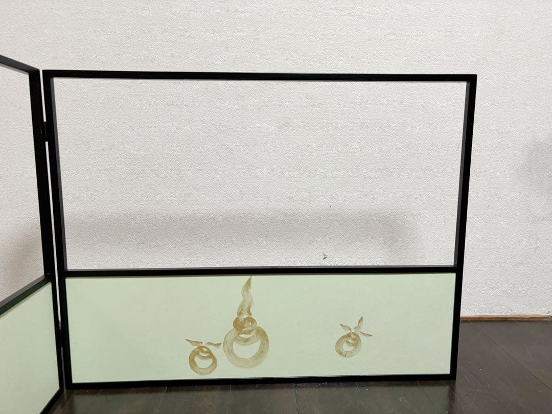 未使用 茶道具 吉倉宗匠 自筆 金泥玉画賛雪向 腰風風炉先屏風 黒缘 書付 花押