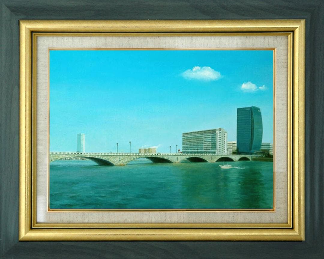 油絵 菅家令子 絵 絵画インテリア額付(白) F6-080214 風景万代橋新潟