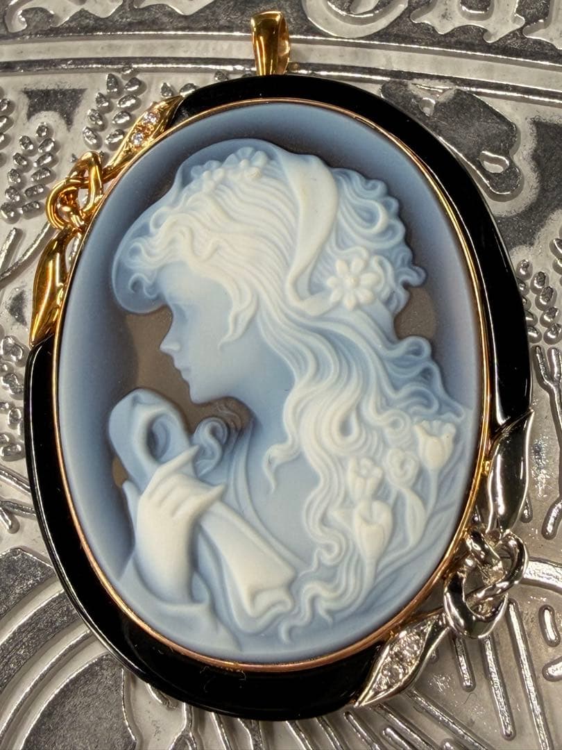 ふ*可様 pt900 K18刻印 カメオ ペンダントトップ ダイヤ 0.04ct