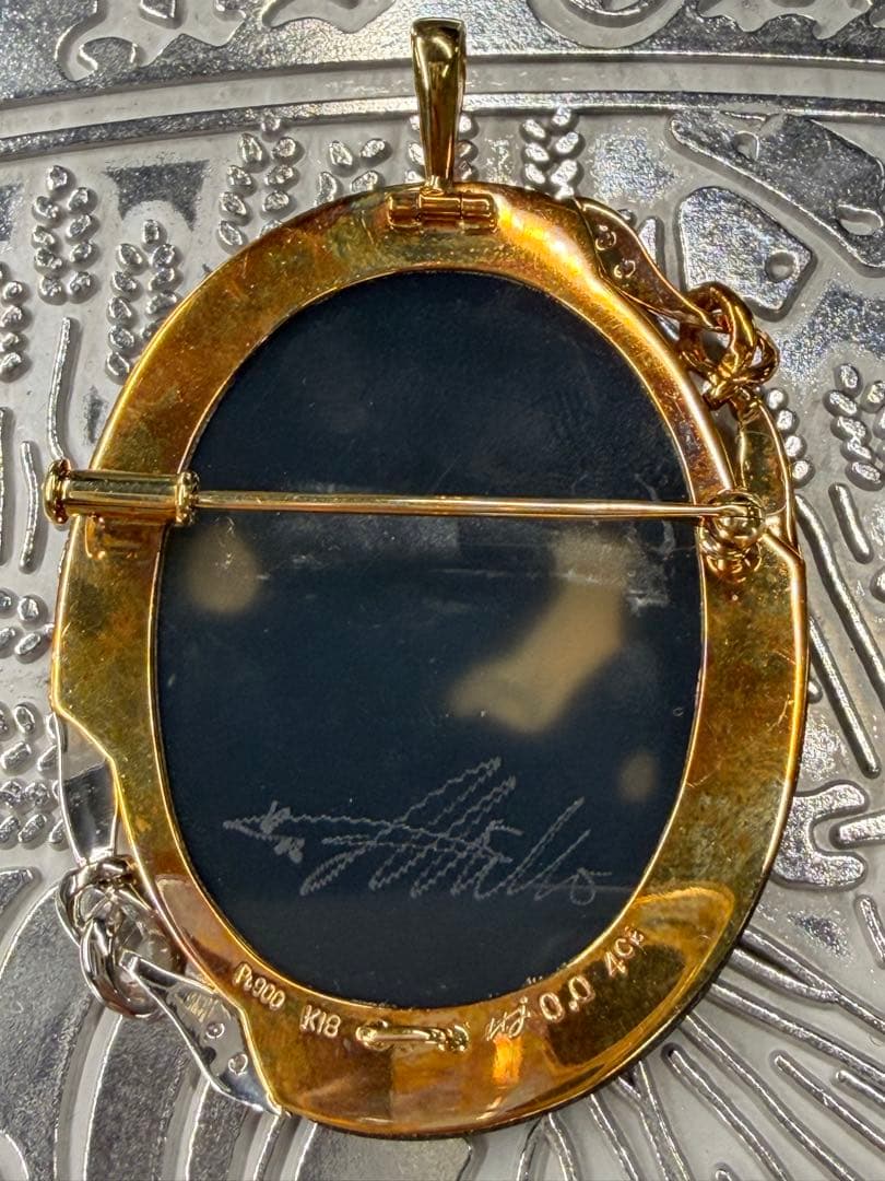 ふ*可様 pt900 K18刻印 カメオ ペンダントトップ ダイヤ 0.04ct