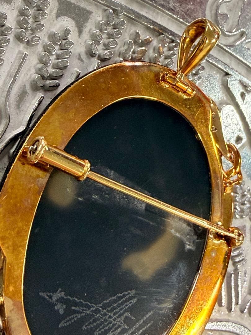 ふ*可様 pt900 K18刻印 カメオ ペンダントトップ ダイヤ 0.04ct