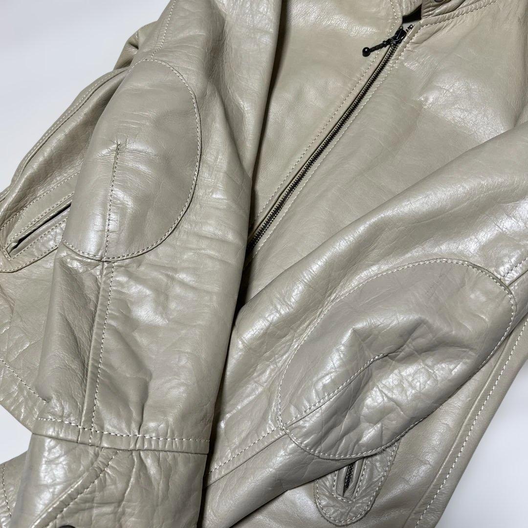 BEAMS ライトグレー レザー シングルライダース　牛革