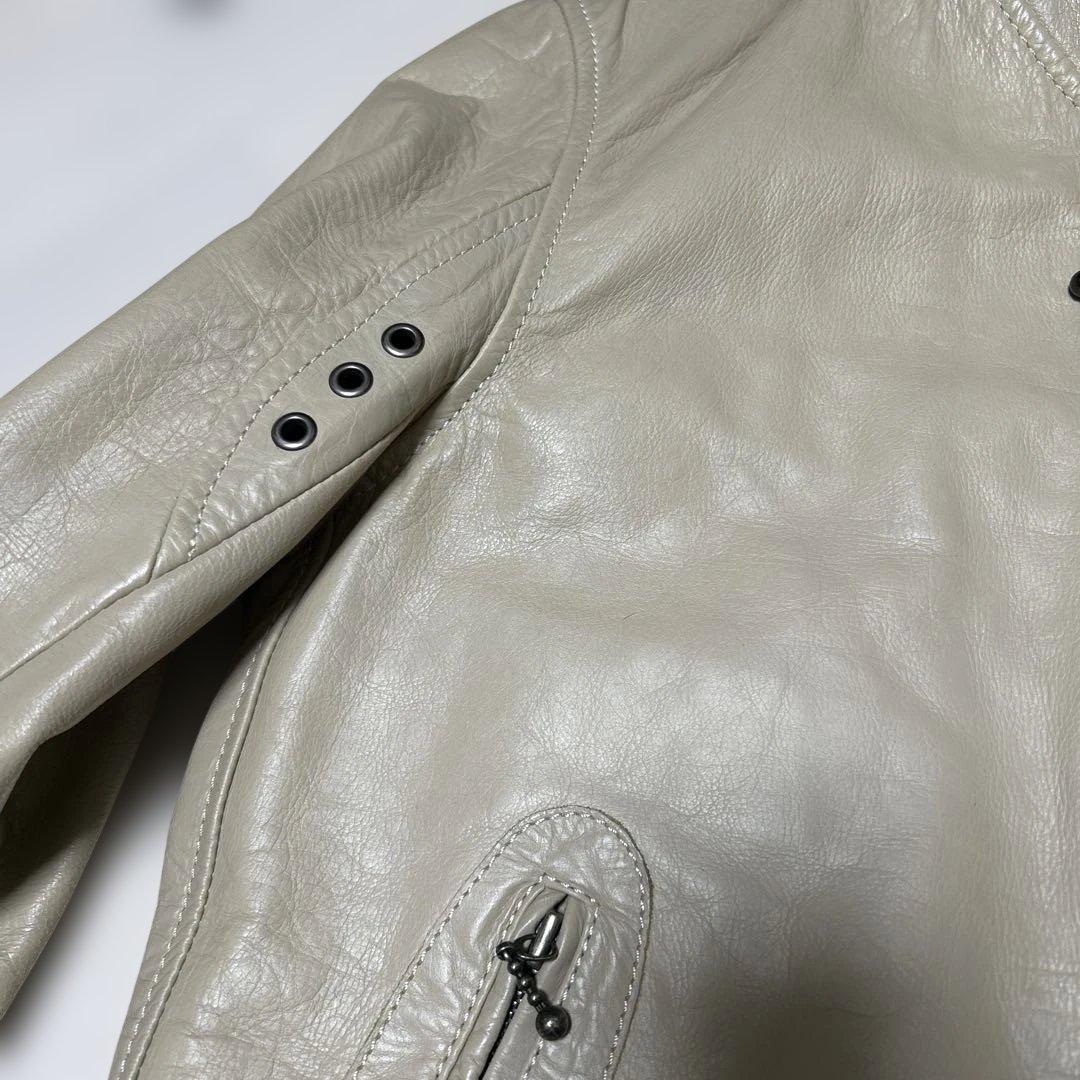 BEAMS ライトグレー レザー シングルライダース　牛革