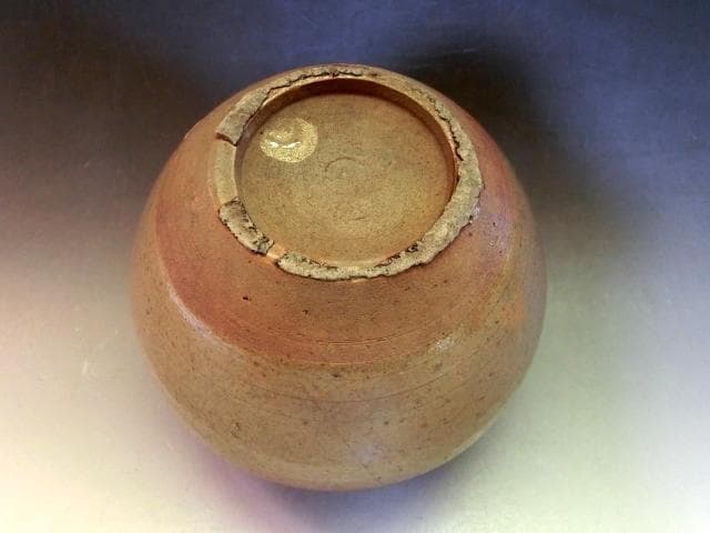 壷■合わせ箱 唐津口広壺 金継ぎ直し有り 古い花器 花瓶 置物 時代物 骨董品■