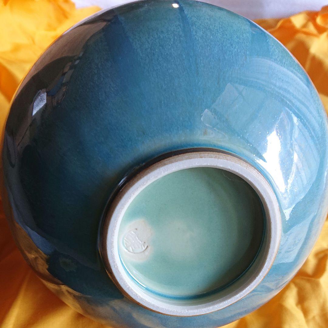 花器 緑釉線紋 小杉焼 池上栄一 氏作 共箱入