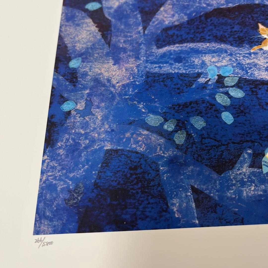 渡辺あきお　猫　小鳥　版画　それぞれの時間