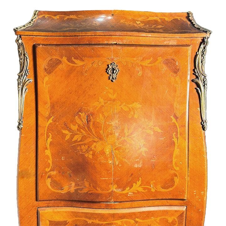 送料無料 ウルグアイ製 象嵌 机 チェスト ライティングビューロ 猫脚 鍵付 ①